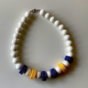 Vintage bead straw necklace white yellow blue